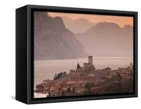 Veneto, Lake District, Lake Garda, Malcesine, Aerial Town View, Italy-Walter Bibikow-Framed Stretched Canvas