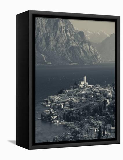 Veneto, Lake District, Lake Garda, Malcesine, Aerial Town View, Italy-Walter Bibikow-Framed Stretched Canvas