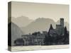 Veneto, Lake District, Lake Garda, Malcesine, Lakeside Town View, Italy-Walter Bibikow-Stretched Canvas