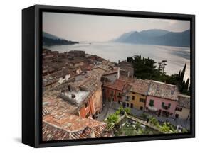 Veneto, Lake District, Lake Garda, Malcesine, Town View from Castello Scaligero Castle, Italy-Walter Bibikow-Framed Stretched Canvas