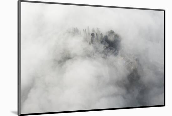 Veneto Mystically in the Fog, Aerial Picture, Cemetery, Ground Fog, Bassano, Italy-Frank Fleischmann-Mounted Photographic Print