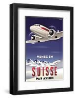 Venez en Suisse par Avion-Michael Crampton-Framed Art Print