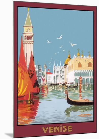Venezia canale - Italian Vintage Style Travel Poster-null-Mounted Poster