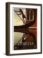 Venezia Venice Man Rowing Gondola-null-Framed Giclee Print