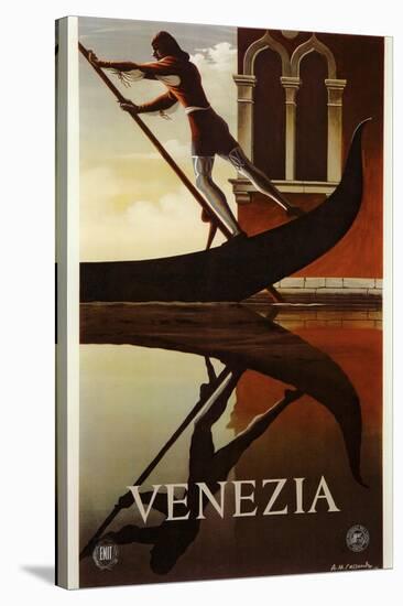 Venezia Venice Man Rowing Gondola-null-Stretched Canvas