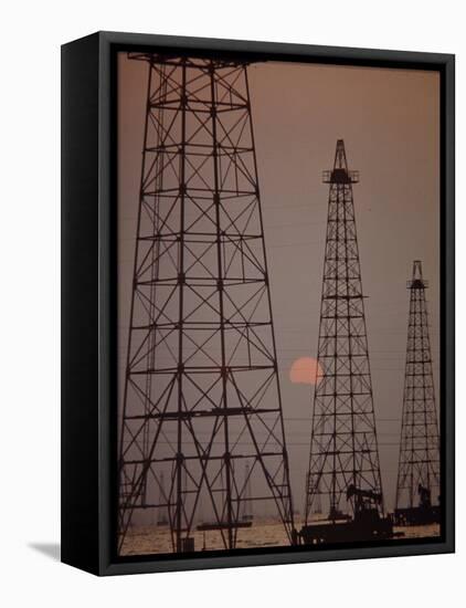 Venezuela Oil Rigs-Art Rickerby-Framed Stretched Canvas