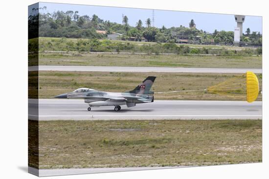 Venezuelan Air Force F-16 Landing with Parachute Brake Deployed-Stocktrek Images-Stretched Canvas