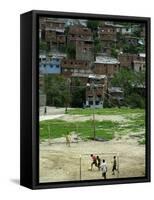 Venezuelan Children Play Soccer at the Resplandor Shantytown-null-Framed Stretched Canvas