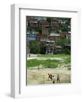 Venezuelan Children Play Soccer at the Resplandor Shantytown-null-Framed Photographic Print