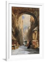 Venice: an Edicola Beneath an Archway, with Santa Maria Della Salute in the Distance, 1853-James Holland-Framed Giclee Print