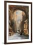 Venice: an Edicola Beneath an Archway, with Santa Maria Della Salute in the Distance, 1853-James Holland-Framed Giclee Print