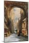 Venice: an Edicola Beneath an Archway, with Santa Maria Della Salute in the Distance, 1853-James Holland-Mounted Giclee Print