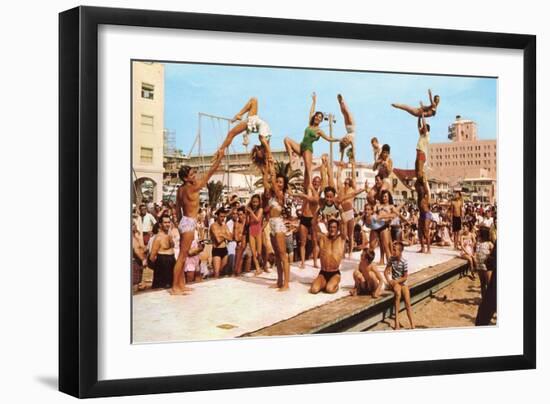 Venice Beach Acrobatics, Retro-null-Framed Art Print