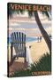 Venice Beach, California - Adirondack Chairs and Sunset-Lantern Press-Stretched Canvas