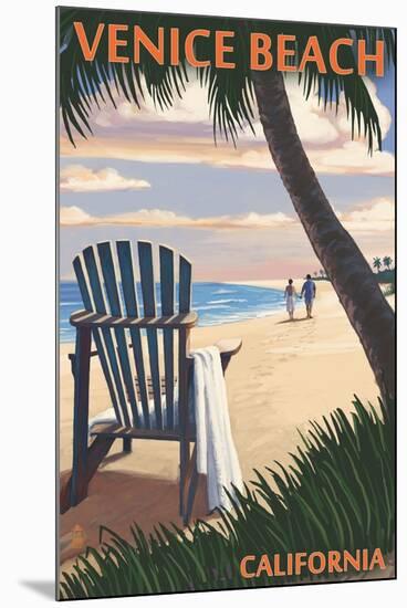 Venice Beach, California - Adirondack Chairs and Sunset-Lantern Press-Mounted Art Print