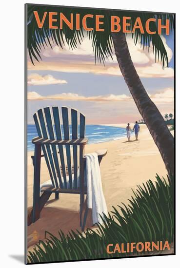 Venice Beach, California - Adirondack Chairs and Sunset-Lantern Press-Mounted Art Print