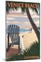 Venice Beach, California - Adirondack Chairs and Sunset-Lantern Press-Mounted Art Print