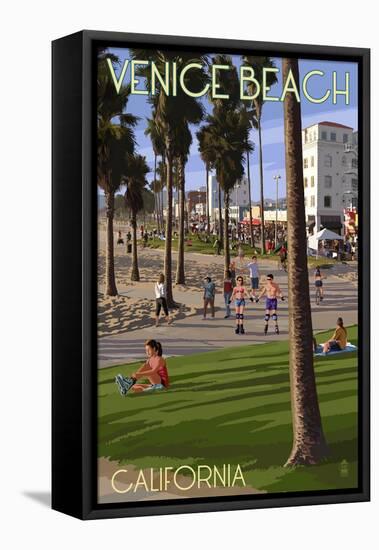 Venice Beach, California - Boardwalk Scene-Lantern Press-Framed Stretched Canvas