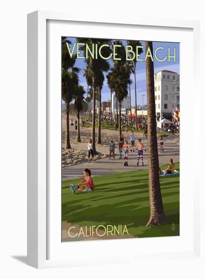 Venice Beach, California - Boardwalk Scene-Lantern Press-Framed Art Print