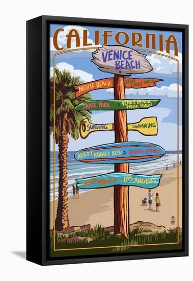 Venice Beach, California - Destination Sign-Lantern Press-Framed Stretched Canvas