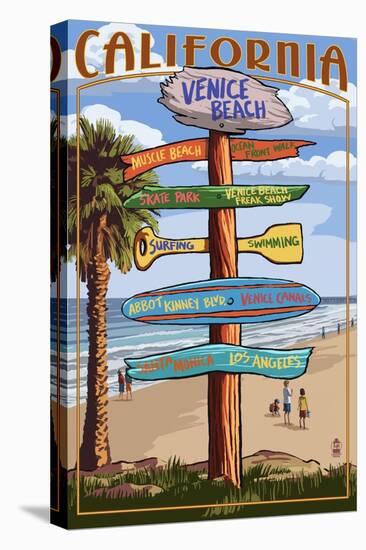 Venice Beach, California - Destination Sign-Lantern Press-Stretched Canvas