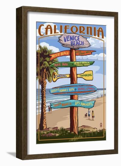 Venice Beach, California - Destination Sign-Lantern Press-Framed Art Print