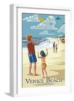 Venice Beach, California - Kite Flyers-Lantern Press-Framed Art Print