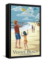 Venice Beach, California - Kite Flyers-Lantern Press-Framed Stretched Canvas
