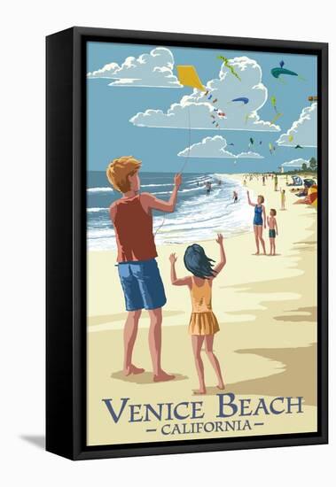 Venice Beach, California - Kite Flyers-Lantern Press-Framed Stretched Canvas