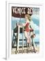 Venice Beach, California - Lifeguard Pinup-Lantern Press-Framed Art Print