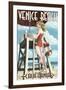 Venice Beach, California - Lifeguard Pinup-Lantern Press-Framed Art Print