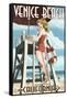 Venice Beach, California - Lifeguard Pinup-Lantern Press-Framed Stretched Canvas