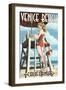 Venice Beach, California - Lifeguard Pinup-Lantern Press-Framed Art Print