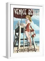 Venice Beach, California - Lifeguard Pinup-Lantern Press-Framed Art Print