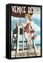 Venice Beach, California - Lifeguard Pinup-Lantern Press-Framed Stretched Canvas