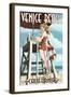 Venice Beach, California - Lifeguard Pinup-Lantern Press-Framed Art Print