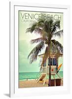 Venice Beach, California - Lifeguard Shack and Palm-Lantern Press-Framed Art Print