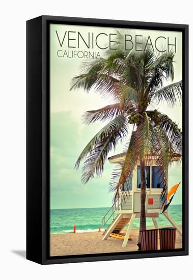 Venice Beach, California - Lifeguard Shack and Palm-Lantern Press-Framed Stretched Canvas