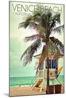 Venice Beach, California - Lifeguard Shack and Palm-Lantern Press-Mounted Art Print