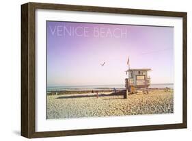 Venice Beach, California - Lifeguard Shack Sunrise-Lantern Press-Framed Art Print