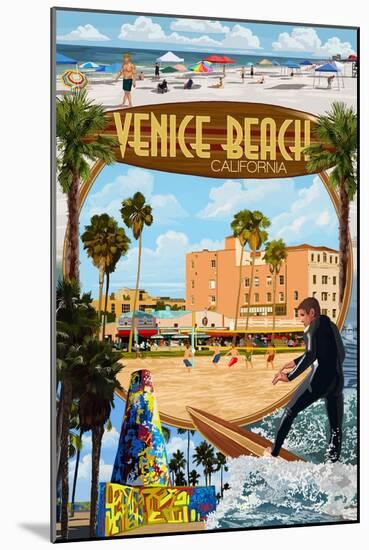 Venice Beach, California - Montage Scenes-Lantern Press-Mounted Art Print