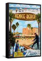 Venice Beach, California - Montage Scenes-Lantern Press-Framed Stretched Canvas