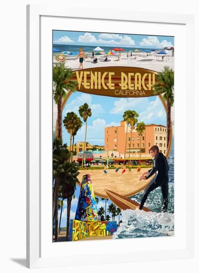 Venice Beach, California - Montage Scenes-Lantern Press-Framed Art Print