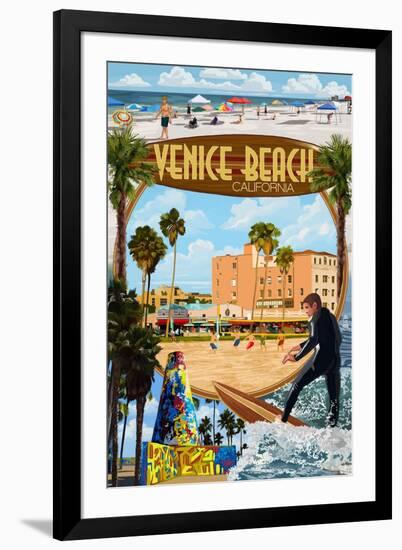 Venice Beach, California - Montage Scenes-Lantern Press-Framed Art Print
