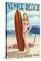 Venice Beach, California - Pinup Surfer Girl-Lantern Press-Stretched Canvas