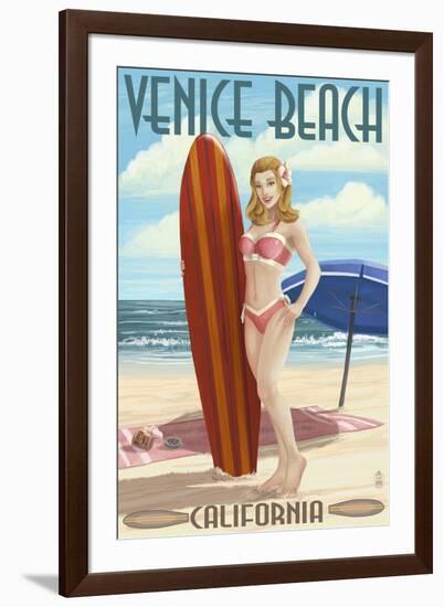 Venice Beach, California - Pinup Surfer Girl-Lantern Press-Framed Art Print