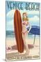 Venice Beach, California - Pinup Surfer Girl-Lantern Press-Mounted Art Print