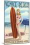 Venice Beach, California - Pinup Surfer Girl-Lantern Press-Mounted Art Print