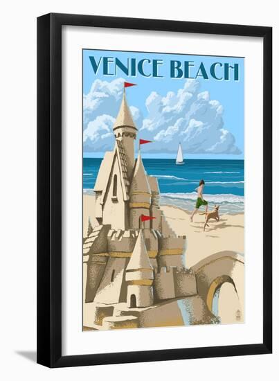 Venice Beach, California - Sandcastle-Lantern Press-Framed Art Print