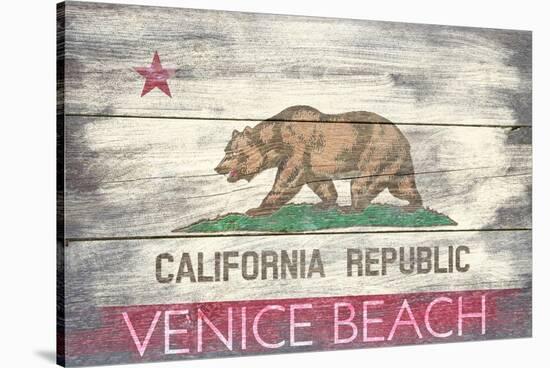 Venice Beach, California - State Flag - Barnwood Painting-Lantern Press-Stretched Canvas